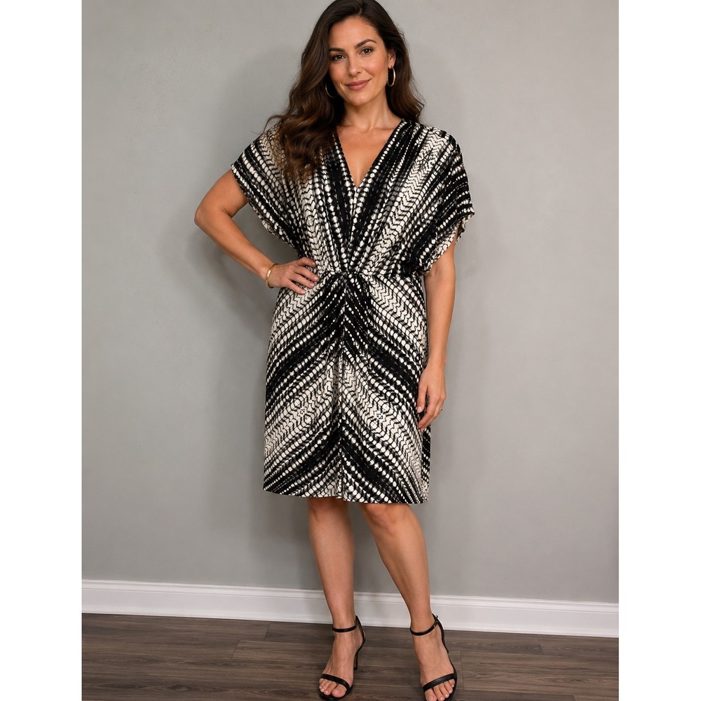 Chico's Black and White Twist-Front Midi Dress